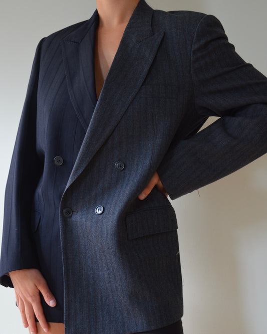 DUO Blazer - double breasted gray on navy (S/L)