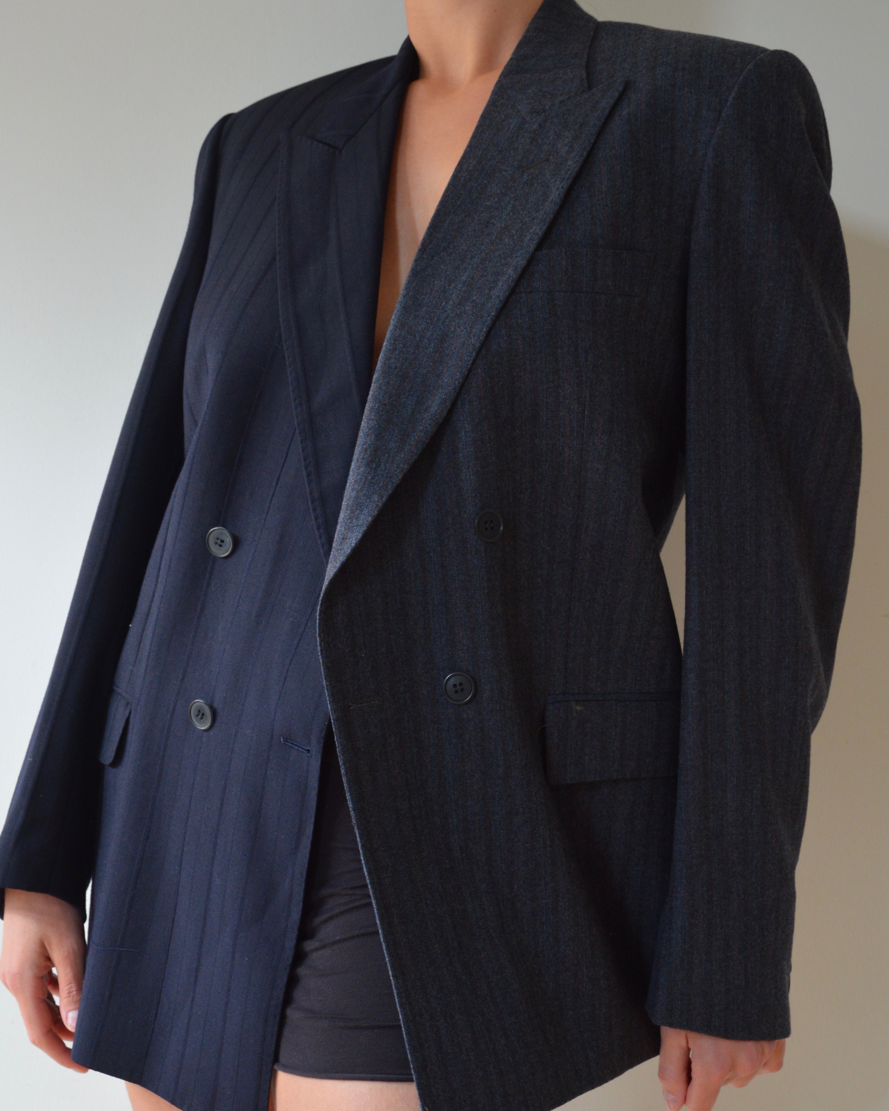 Blazer DUO - cruzado gris sobre azul marino (talla S/L)